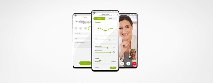 Vue le l'application myPhonak sur smarthphone
Une seule application pour votre patient pour bénéficier d'une multitude de services. Restez en contact avec vos patients et ajustez leurs aides auditives à distance et en temps réel.